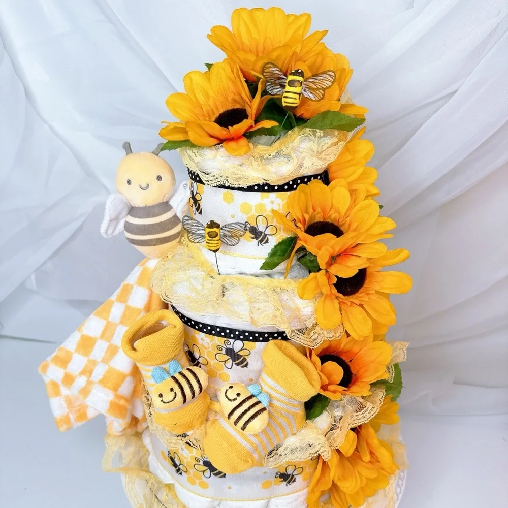 Bee Diaper Cake, Sunflowers Diaper Cake